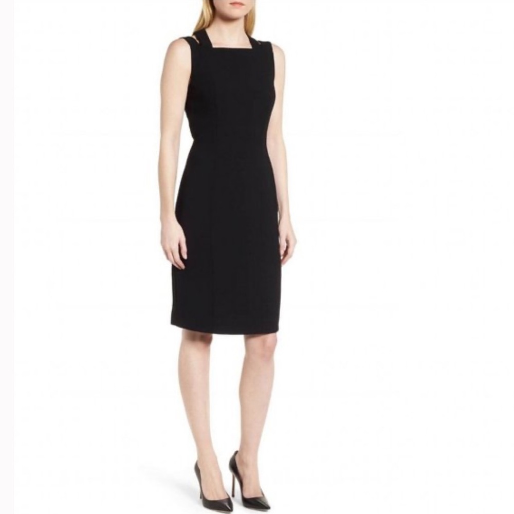 Hugo Boss Daphima Black Criss-Cross Crepe Sheath Dress – Size Small